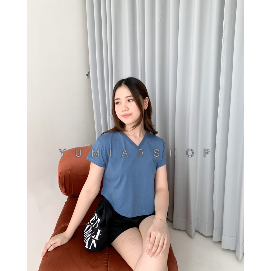 Jual KAOS CROP TOP POLOS VNECK BAJU KAOS TUMBLR CROP TEE TSHIRT KAOS