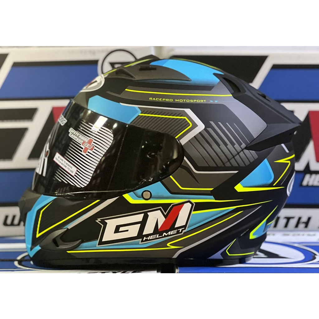 Jual Helm Gm Race Pro Tuner Black Blue Doff Full Face Single Visor