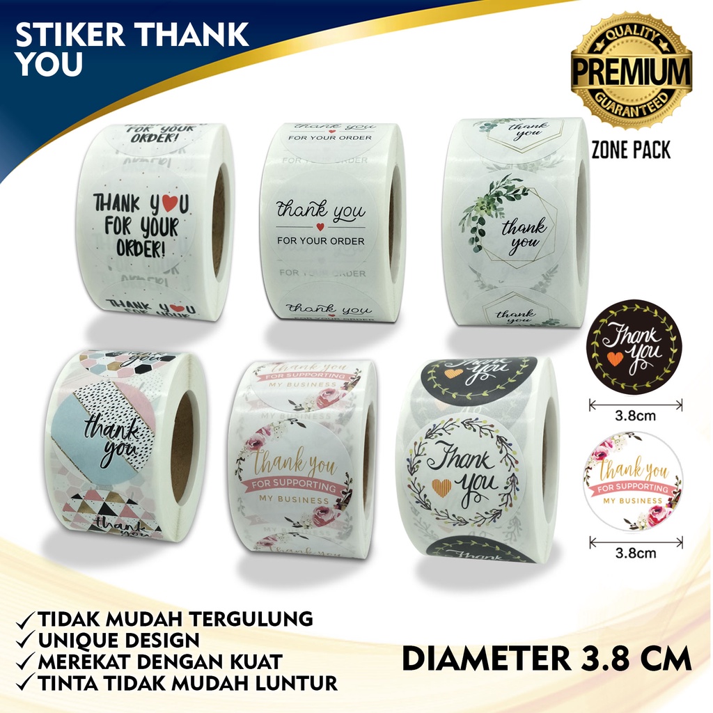 Jual 1 roll 500 pcs Stiker Label Tulisan Thank You For Your Order 3,8cm ...
