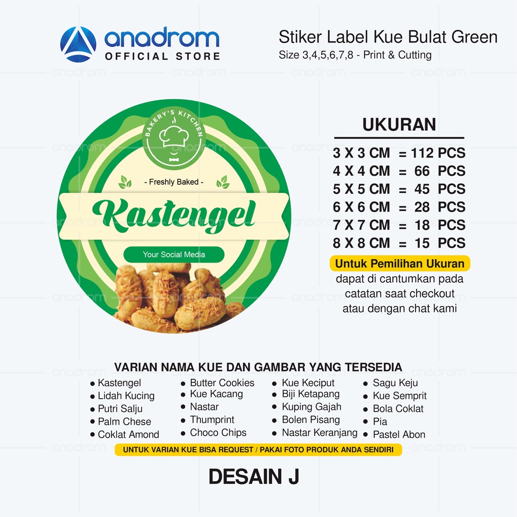 Jual Stiker Label Kue Bulat Green| Sticker Label Kue Kering | Anadrom ...