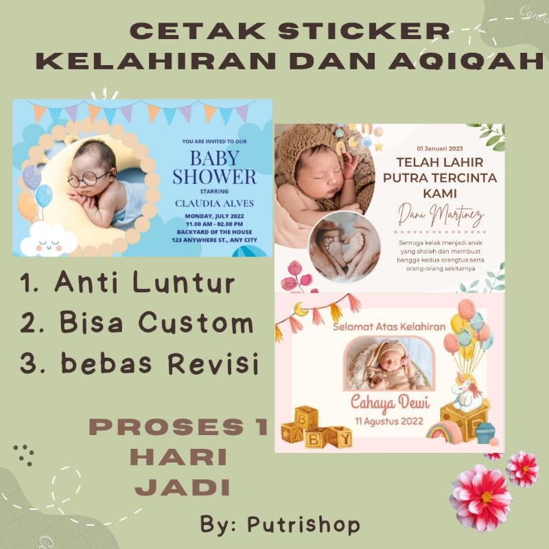 Jual Kartu Aqiqah Bayi / Stiker Nasi Kotak Tasyakuran/ Kartu Syukuran ...