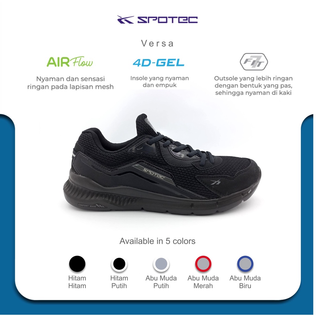 Jual SPOTEC Sepatu RUNNING Artikel VERSA-Hitam/Hitam | Shopee Indonesia