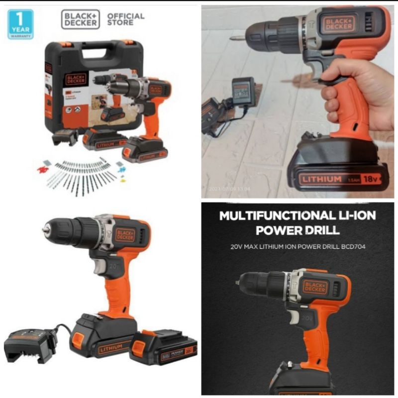 Jual Mesin Bor 20 V Hammer Drill Cordless Black Decker BCD704K-B1 Kit ...