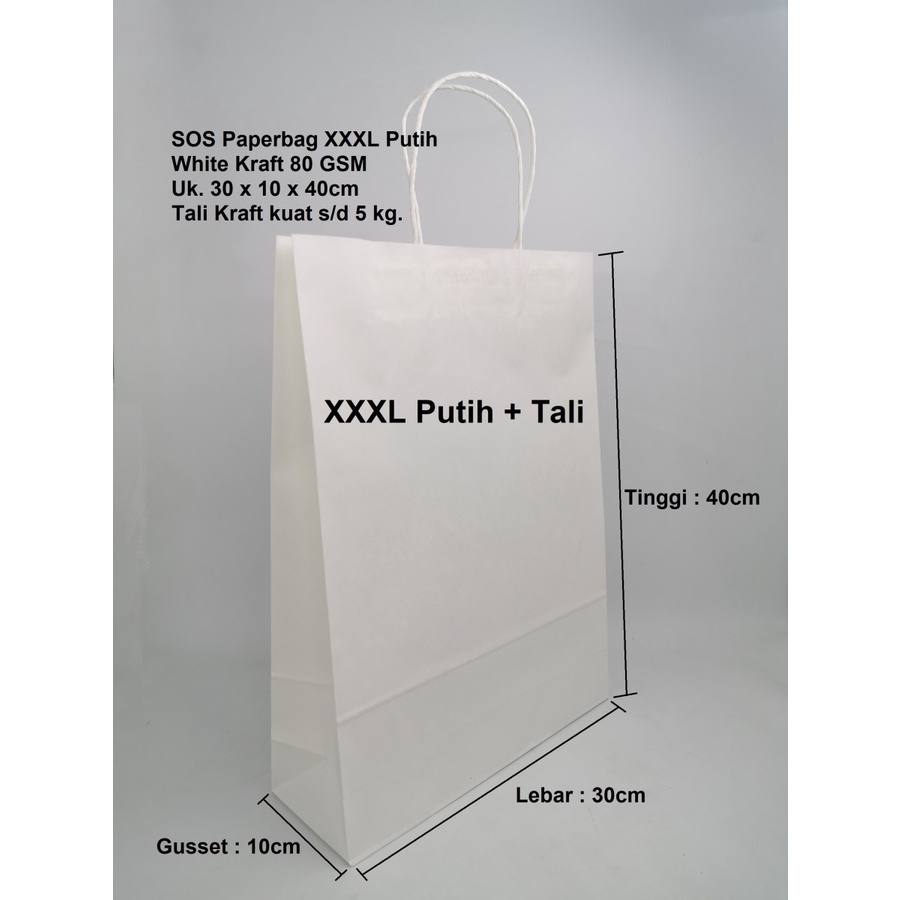 Jual Paper Bag Jumbo SOS XXXL 30x10x40cm Putih + Tali Twist Kertas ...