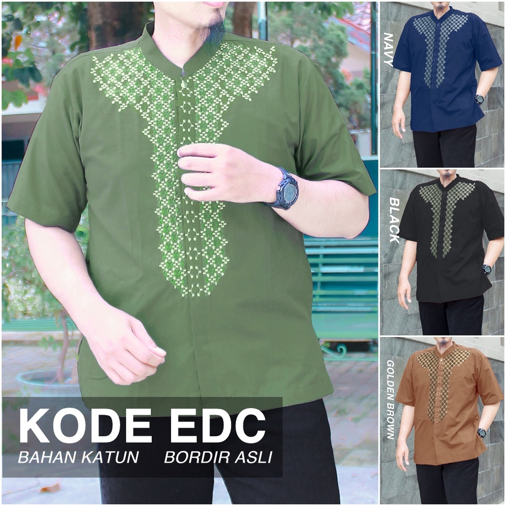 Jual Baju Koko Muslim Pria Dewasa Lengan Pendek Kode Edc Bordir Asli Bahan Katun Grosir