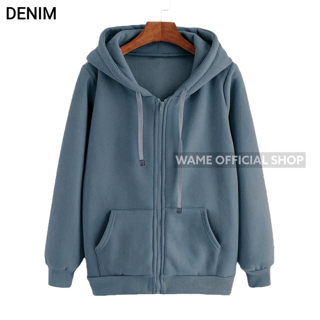 Jual Jaket polos zipper hoodie polos M L XL XXL denim pria wanita