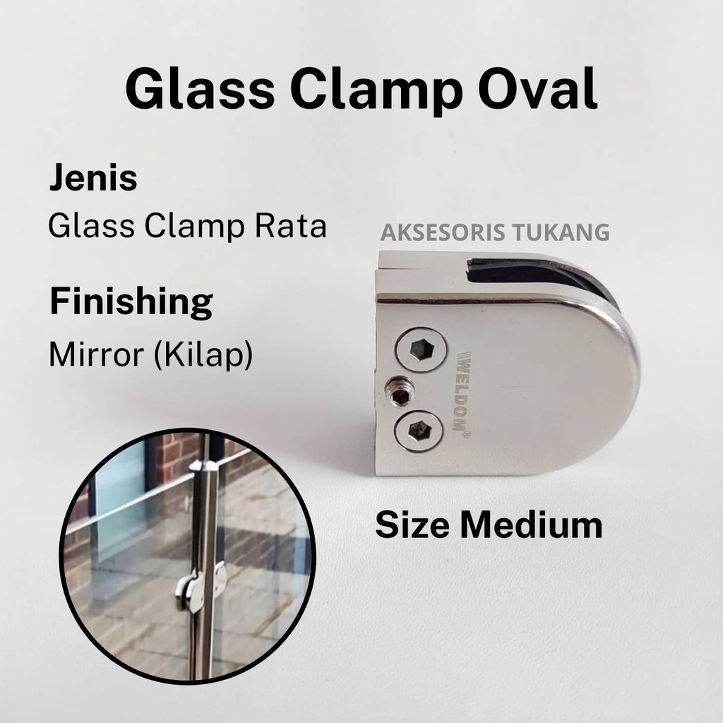 Jual Glass Clip Bulat Penjepit Kaca Klem Railing Tiang Balkon Kamar