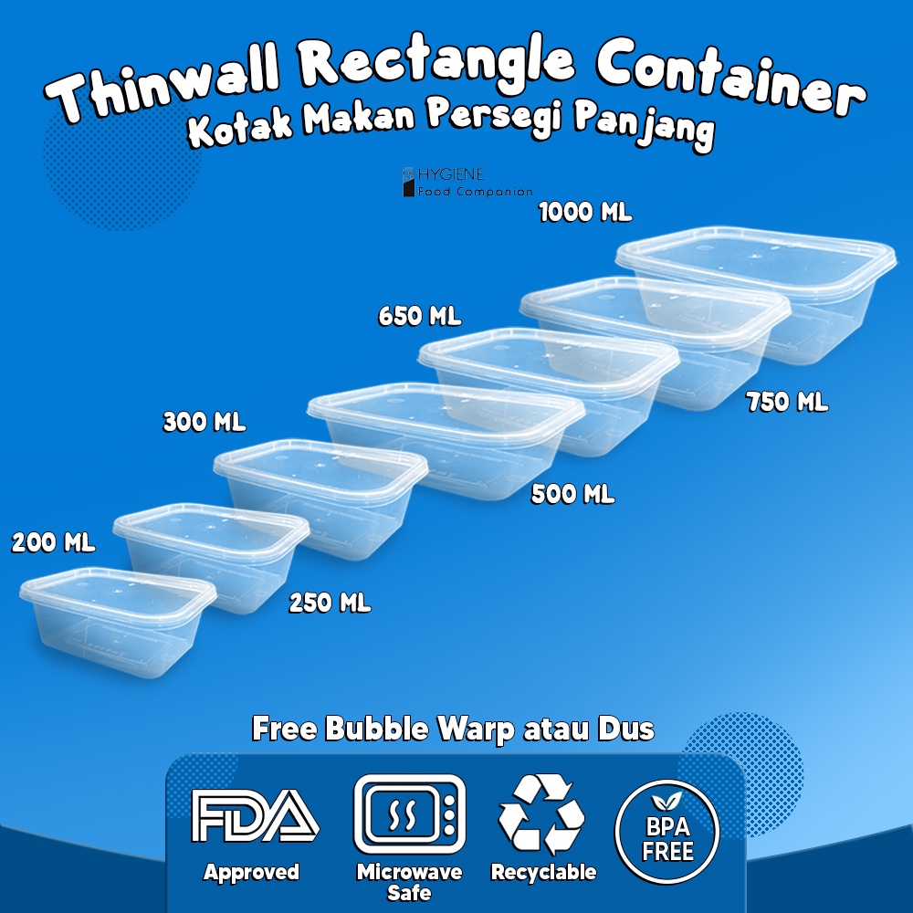 Jual Thinwall Rectangle Kotak Makan Plastik Persegi Panjang All Size 200 1000 Ml Murah 0270