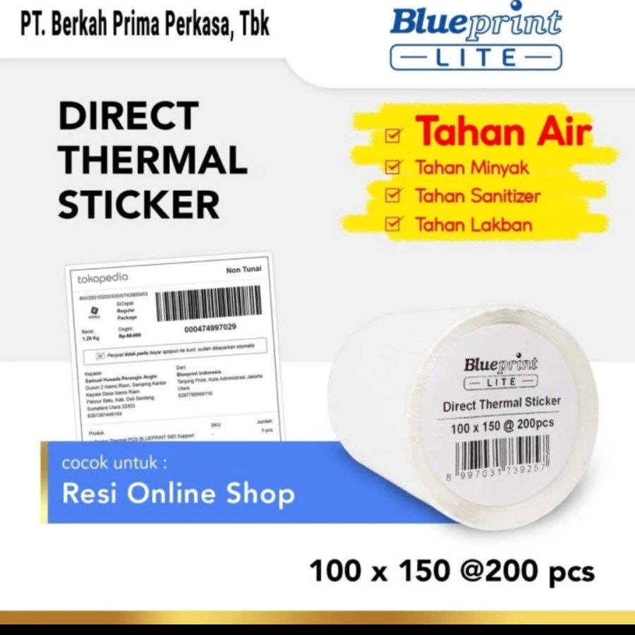 Jual Kertas Thermal Stiker Label Resi Blueprint Lite X Mm Pcs