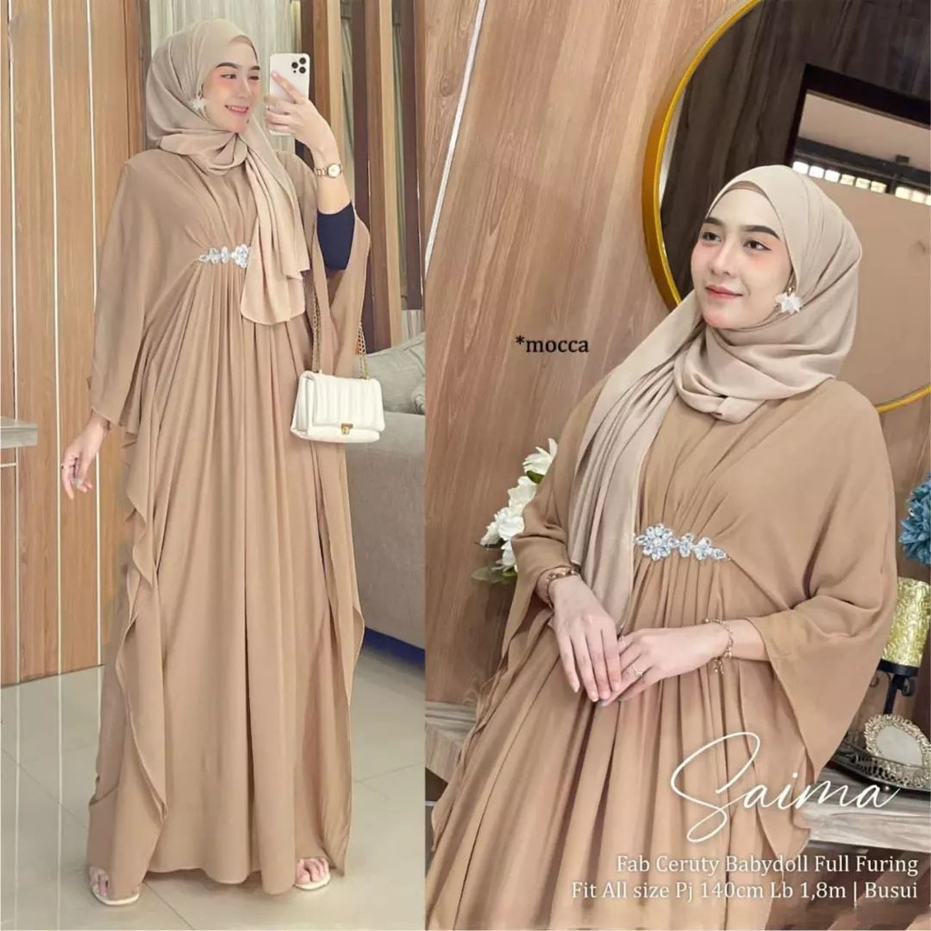 Jual Saima Kaftan Baju Kaftan Muslim Cewek Terkini 2023 Bahan Ceruty Babydoll Fashion Wanita Muslimah EF Shopee Indonesia