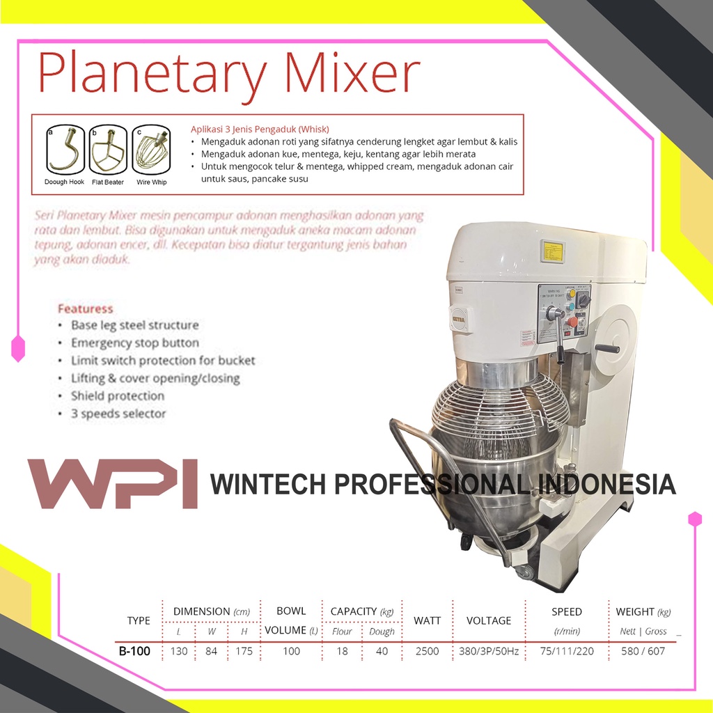 Jual Getra B-100 Planetary Mixer 100 Liter / Mixer Roti & Kue Dengan 3 ...