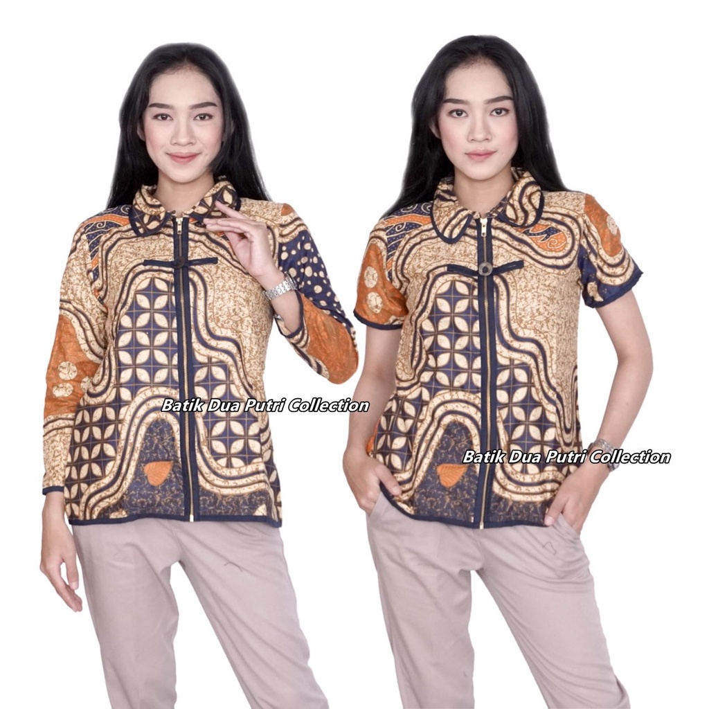 Jual Atasan Batik Wanita Blouse Batik Resleting Depan Batik Dua Putri ...