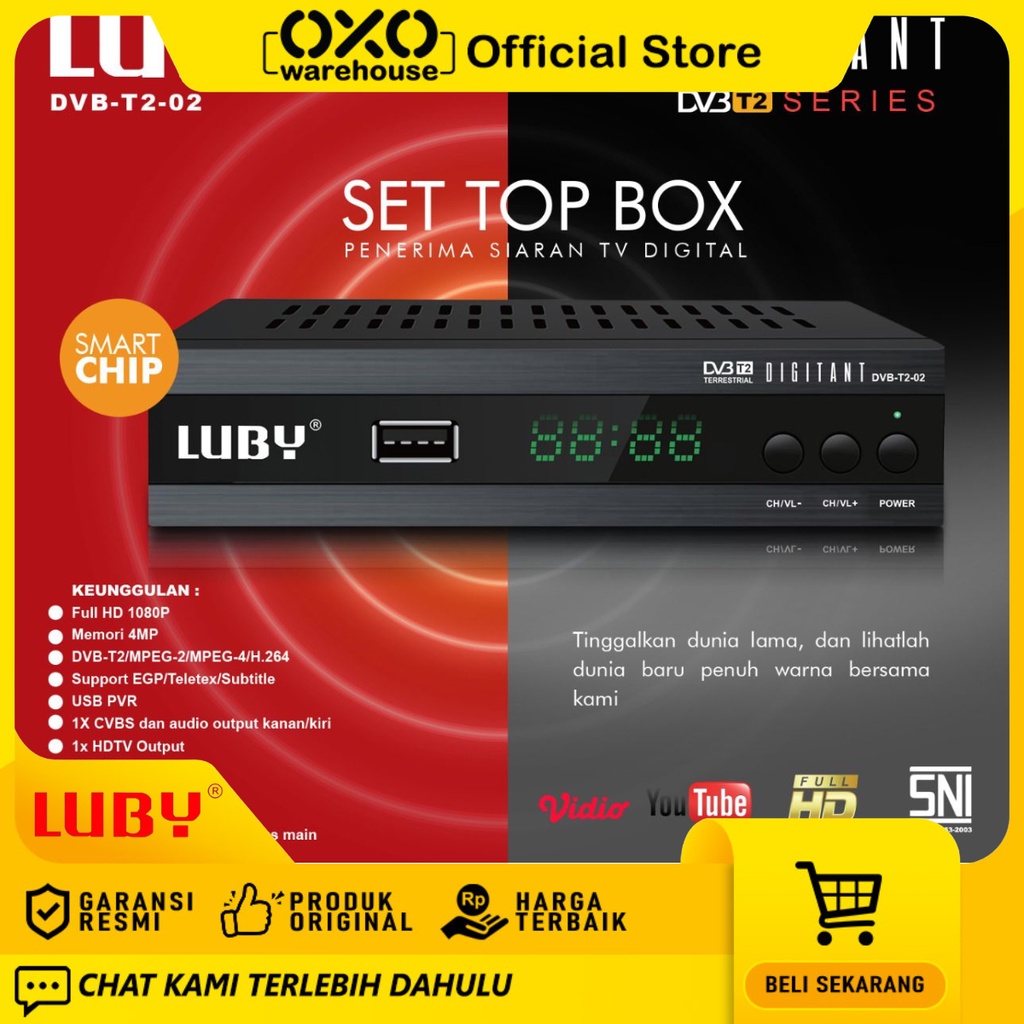 Jual Luby Set Top Box DVBT2/C Receiver TV STB DVB T203/02/01nFREE
