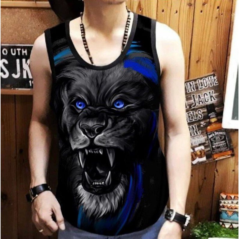 Singlet Kaos tanpa lengan Kaos Dalam Singa Pria Murah