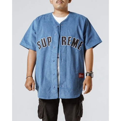 Jual Supreme Corduroy Baseball Jersey Blue | Shopee Indonesia