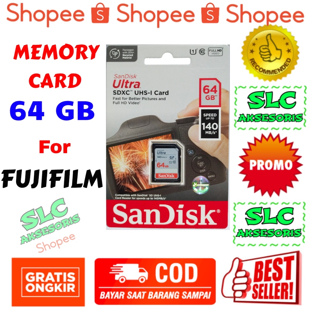 Memory SD Card Sandisk HIGH SPEED 16gb 32gb 64gb Kamera Fujifilm Mirrorless  X-A1 A2 A3 A5 A7 A10 A20 E1 E2 E3 E4 H1 M1 PRO1 PRO2 T1 T2 T3 T10 T20 T30 