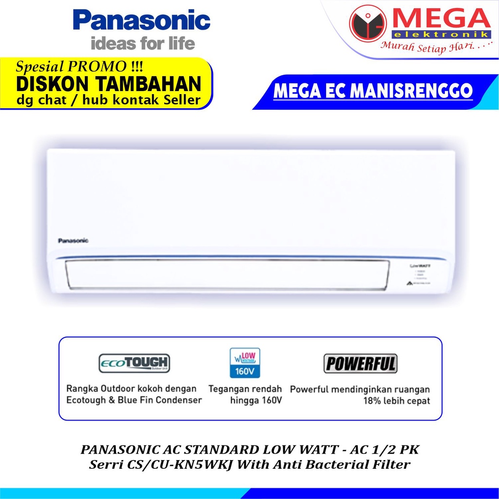 Jual AC PANASONIC 1/2 PK SERI CS/CUKN5WKJ STANDARD LOW WATT AC 0.5 PK