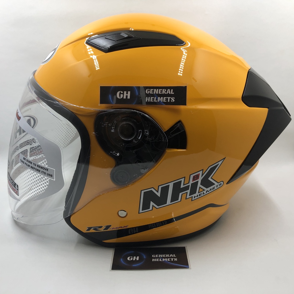 Jual HELM NHK R1 MAX SOLID YELLOW DOUBLE VISOR HALF FACE | Shopee Indonesia