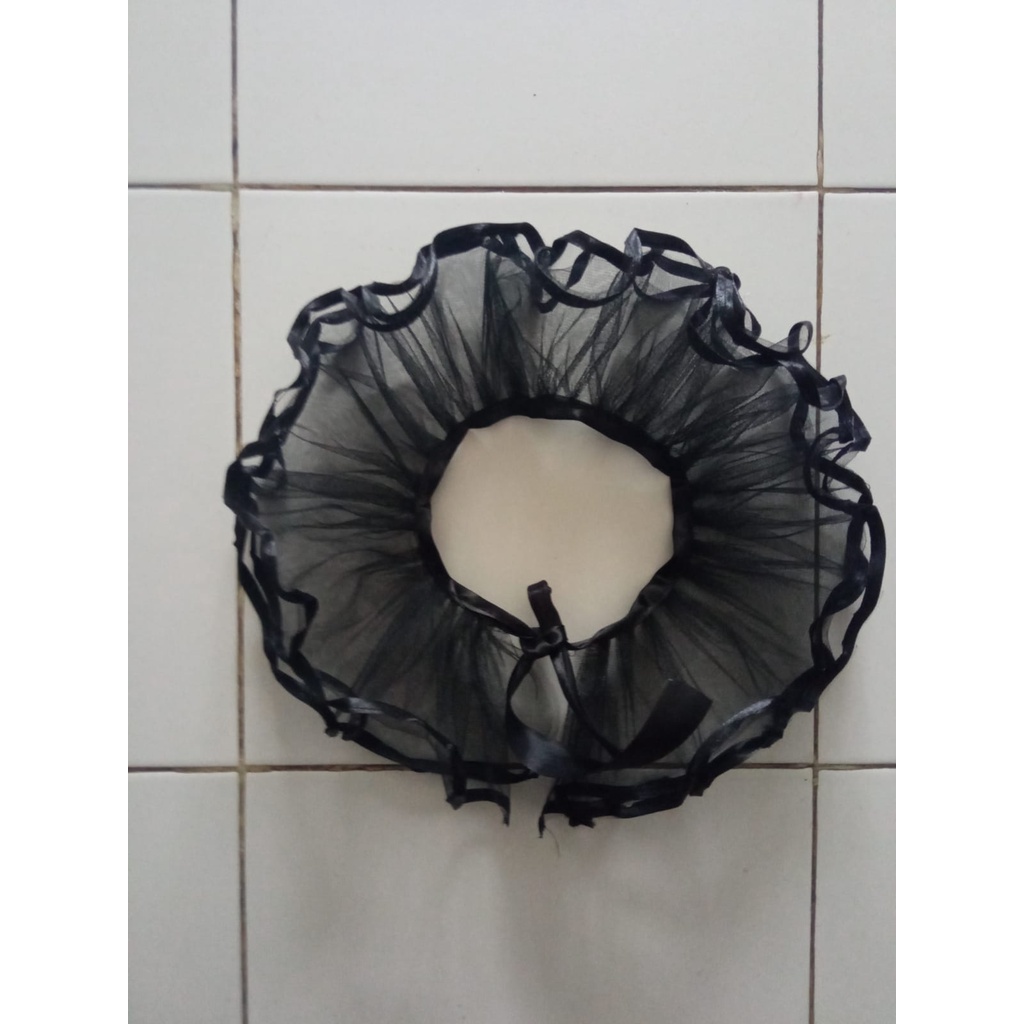 Jual Kerah ruffle tulle hitam 3 lapis aksesoris dress halloween pesta ...