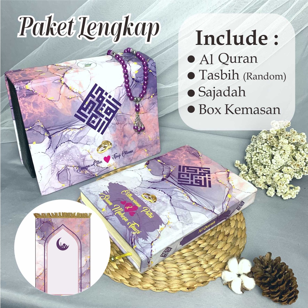 Jual Paket Lengkap Hampers Al Quran Custom Nama Dan Sajadah Seserahan