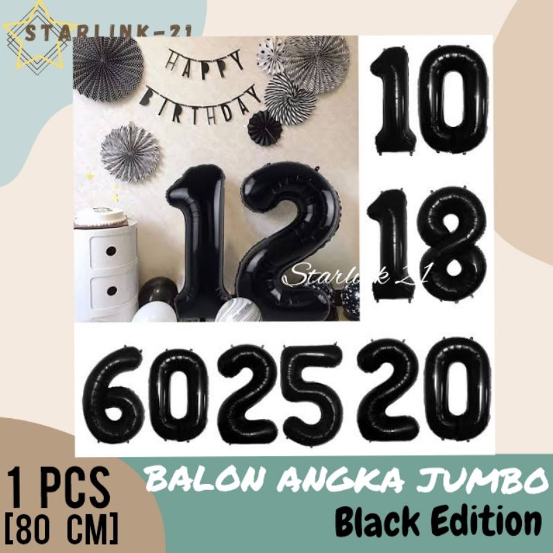 Jual Balon Angka Jumbo Hitam Balon Foil Angka Ultah Cm Shopee