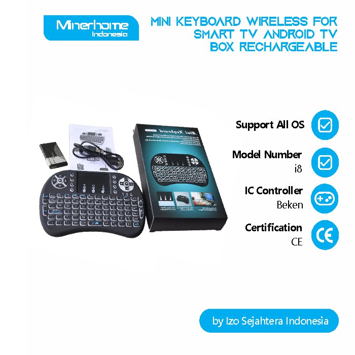 Jual Mini Keyboard Wireless for Smart TV Android TV Box Rechargeable ...