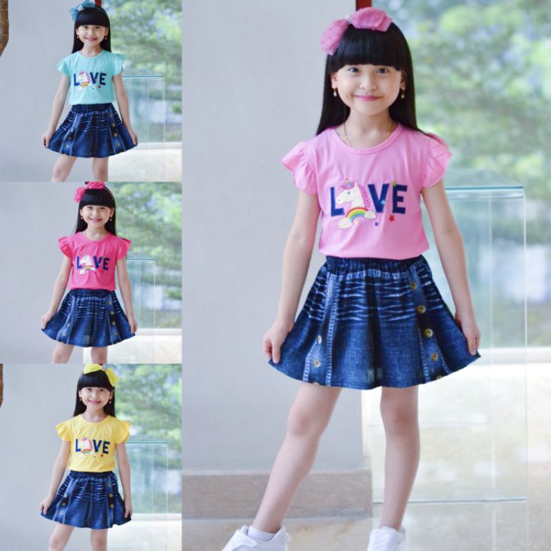 Jual Setelan Rok Denim Anak Perempuan Modela Kids Usia 2-7 Tahun ...