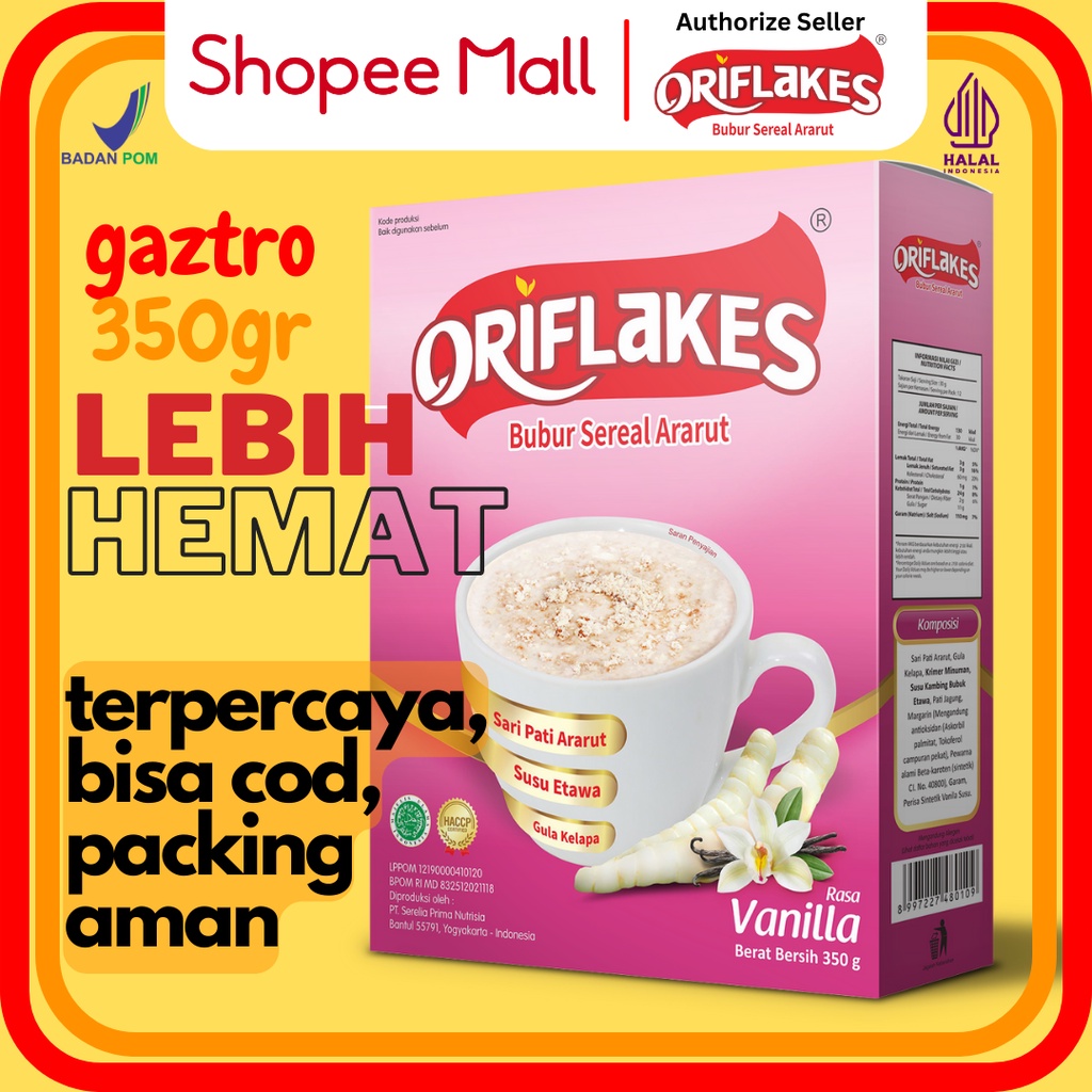 Oriflakes Gastro Sereal Umbi Garut Susu Ettawa Maag dan Asam Lambung 350 Gr