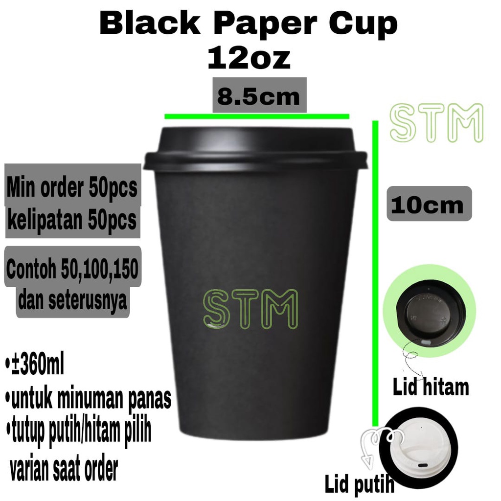 Jual Black Paper Cup 12oz/Gelas kertas hitam 12oz isi 360ml/Cup Kopi ...
