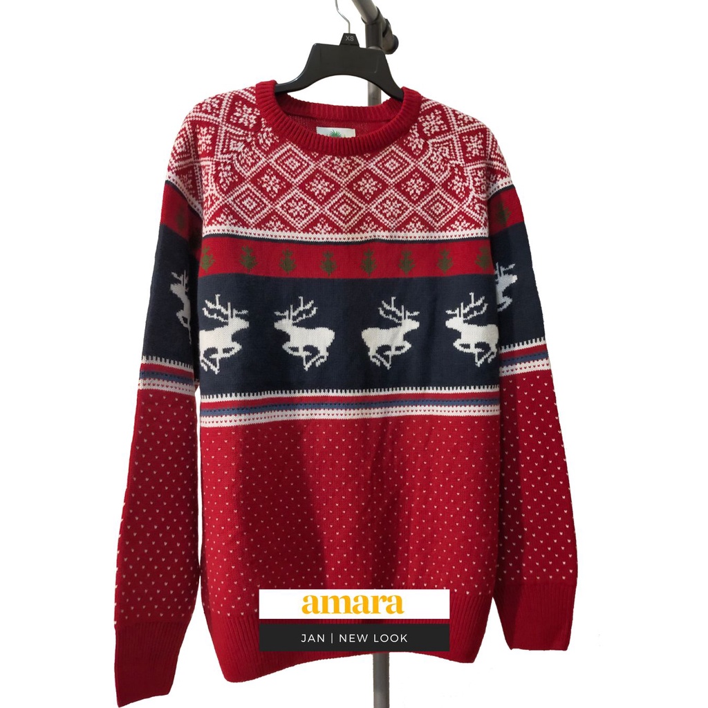 Jual amara Red Christmas Eve Sweater Sweater Unisex Shopee Indonesia