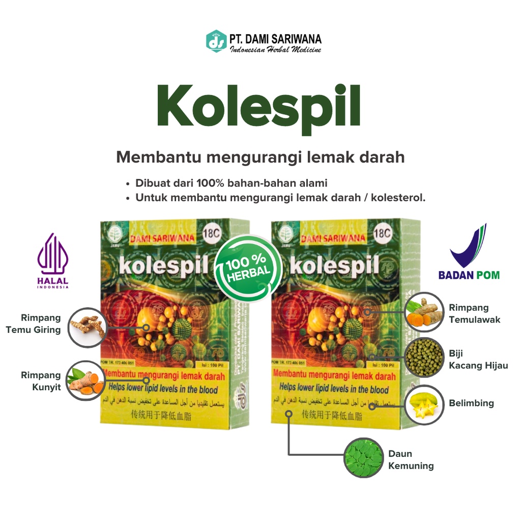 Jamu Herbal KOLESPIL 100 Pil Mengurangi Kolesterol & Kaku Urat Leher [TWINPACK]