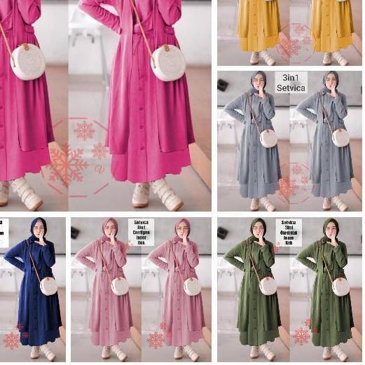 Jual ST 3IN1 SETVICA/ SET BAJU MUSLIMAH TERBARU/ SET ROK/ stelan hijab ...