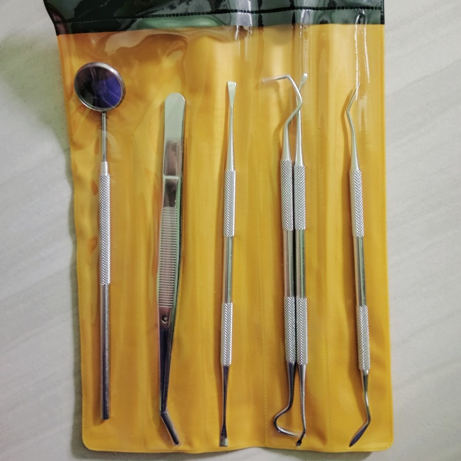 Jual dental instrument set isi 6 kaca mulut sonde pinset carver wing