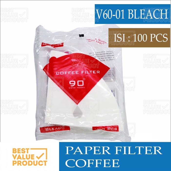 Jual V60 01 Coffee filter V6001 paper filter Unbleach / Bleach isi 100