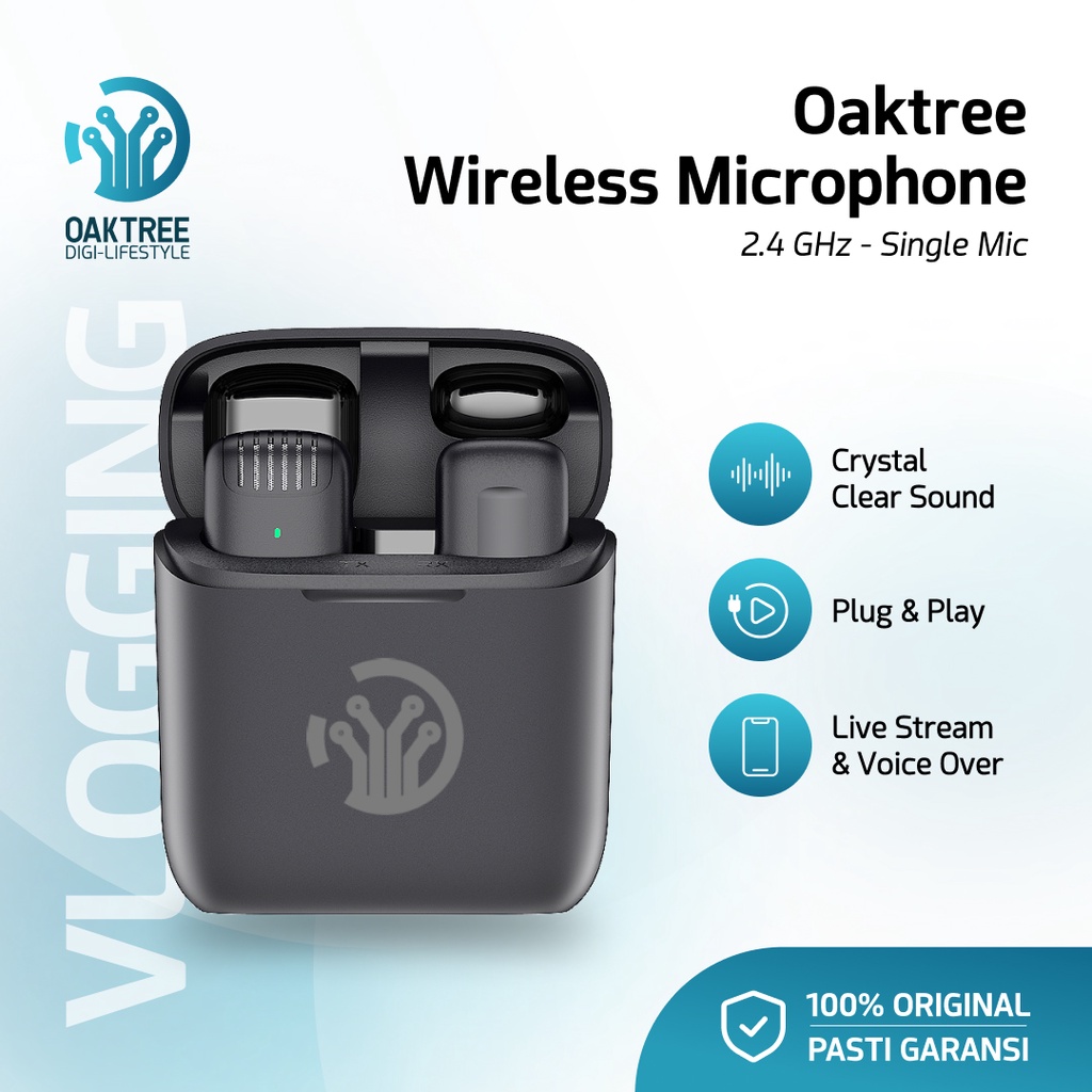 Jual Oaktree Mic Wireless HP Vlog Youtuber Portable Microphone Mic Clip