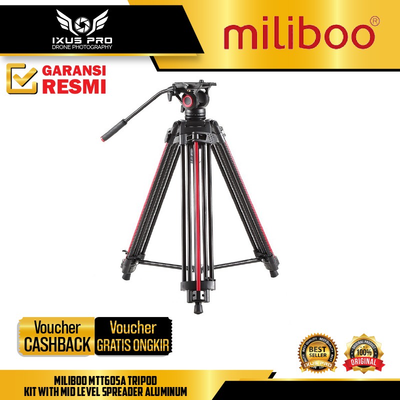 Jual Miliboo MTT605A Tripod kit with Mid Level spreader aluminum ...