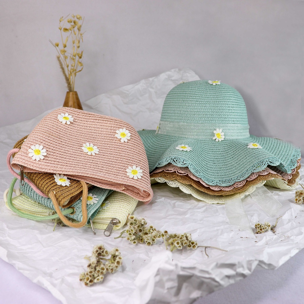 Jual Topi set tas dewasa bunga tabur PST16 / Summer hat / Topi pantai ...