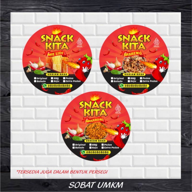 Jual stiker label jajan makaroni basreng mie lidi custom 4cm | Shopee ...