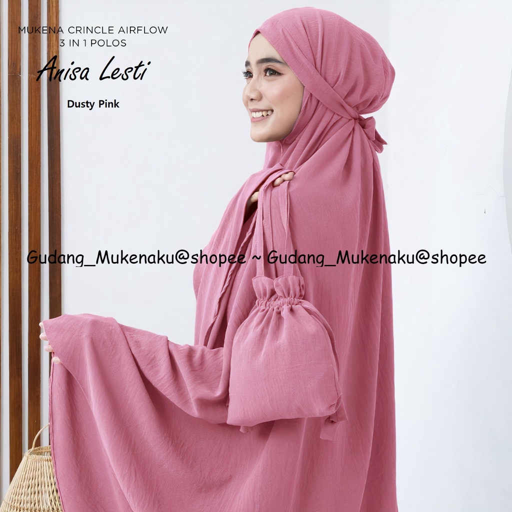MUKENA DEWASA ANISA LESTI TRAVEL 3IN1 BAHAN CRINKLE AIRFLOW FREE TAS
