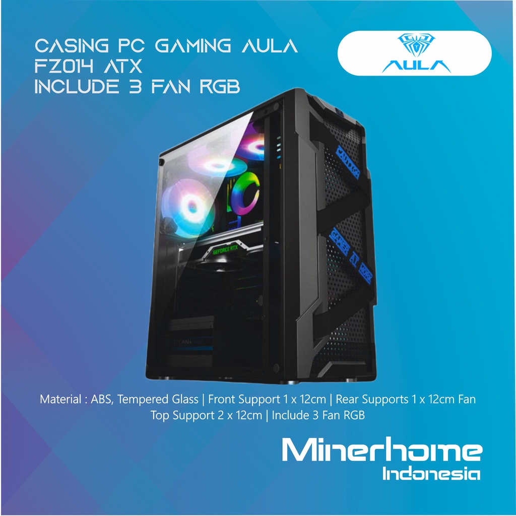 Jual Casing Pc Gaming Aula Fz014 Atx Include 3 Fan Rgb Shopee Indonesia 7533