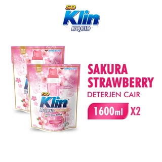 Soklin Deterjen Cair Sakura Strawberry Pouch 1600 ml x2