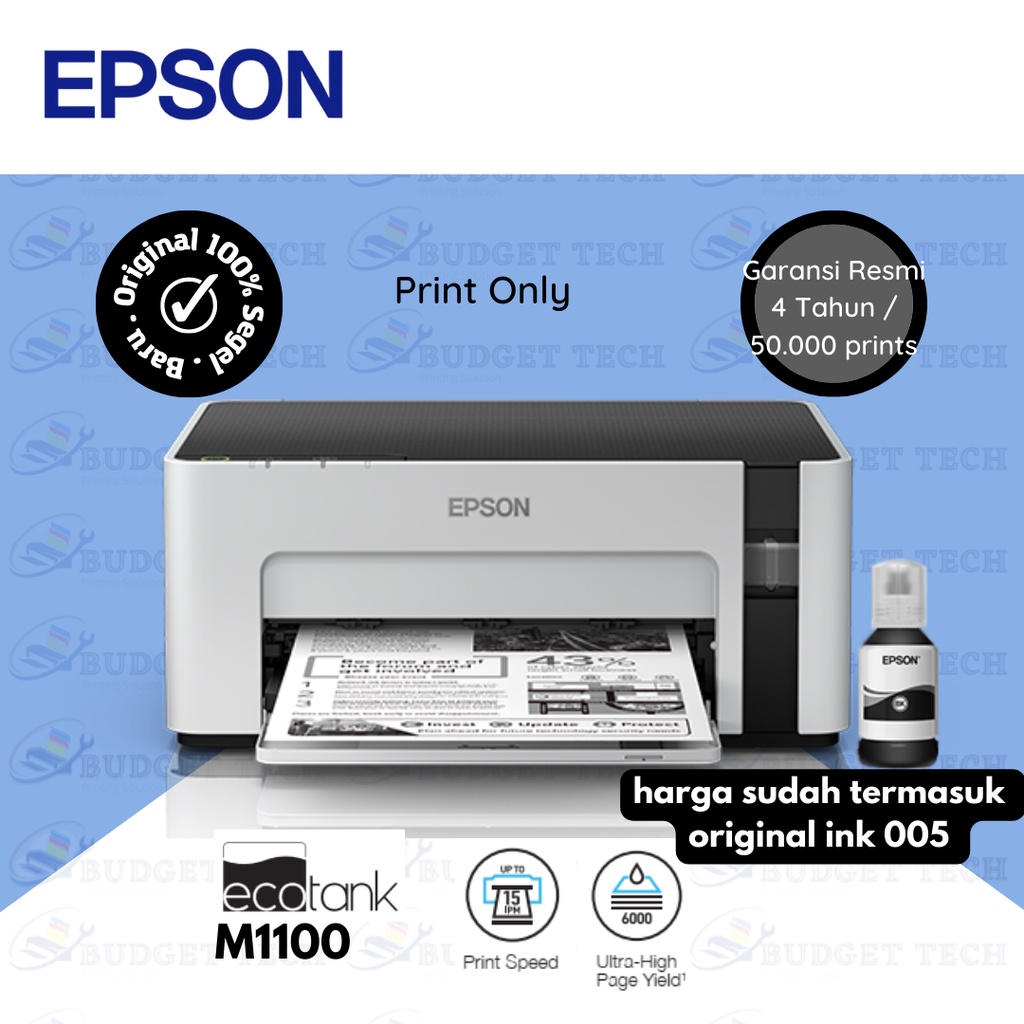 Jual Printer Epson M1100 Ecotank Monochrome M1100 Ink Tank Cetak Hitam Putih Garansi Resmi 0593