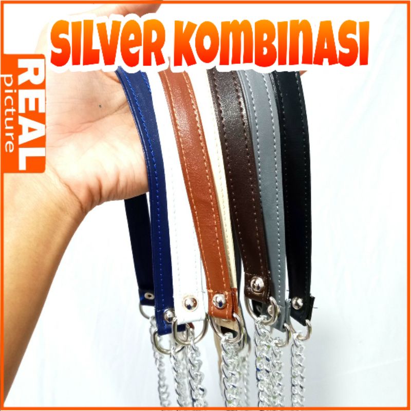 Jual TALI TAS RANTAI KOMBINASI KULIT SINTETIS IMITASI SILVER RANTAI ...