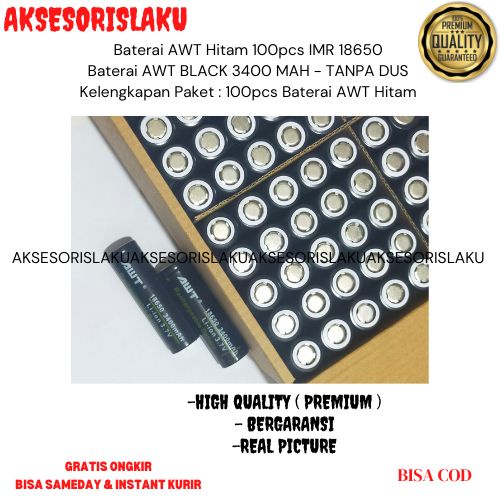 Jual Baterai AWT Hitam 100pcs IMR 18650 - Baterai AWT BLACK 3400 MAH ...