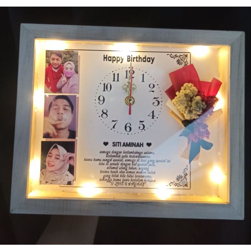 Jual 30x25cm Jam lampu LED scrap box bingkai frame foto popup 3D hadiah ...