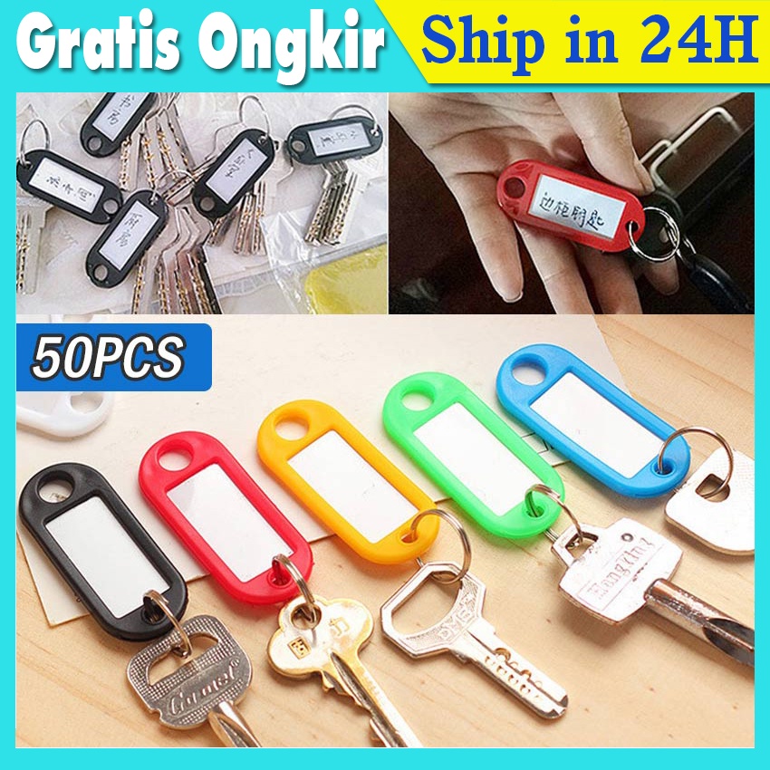 Jual 50Pcs Gantungan Kunci Plastik Kunci Tag Label Nomor Nama Bagasi ...