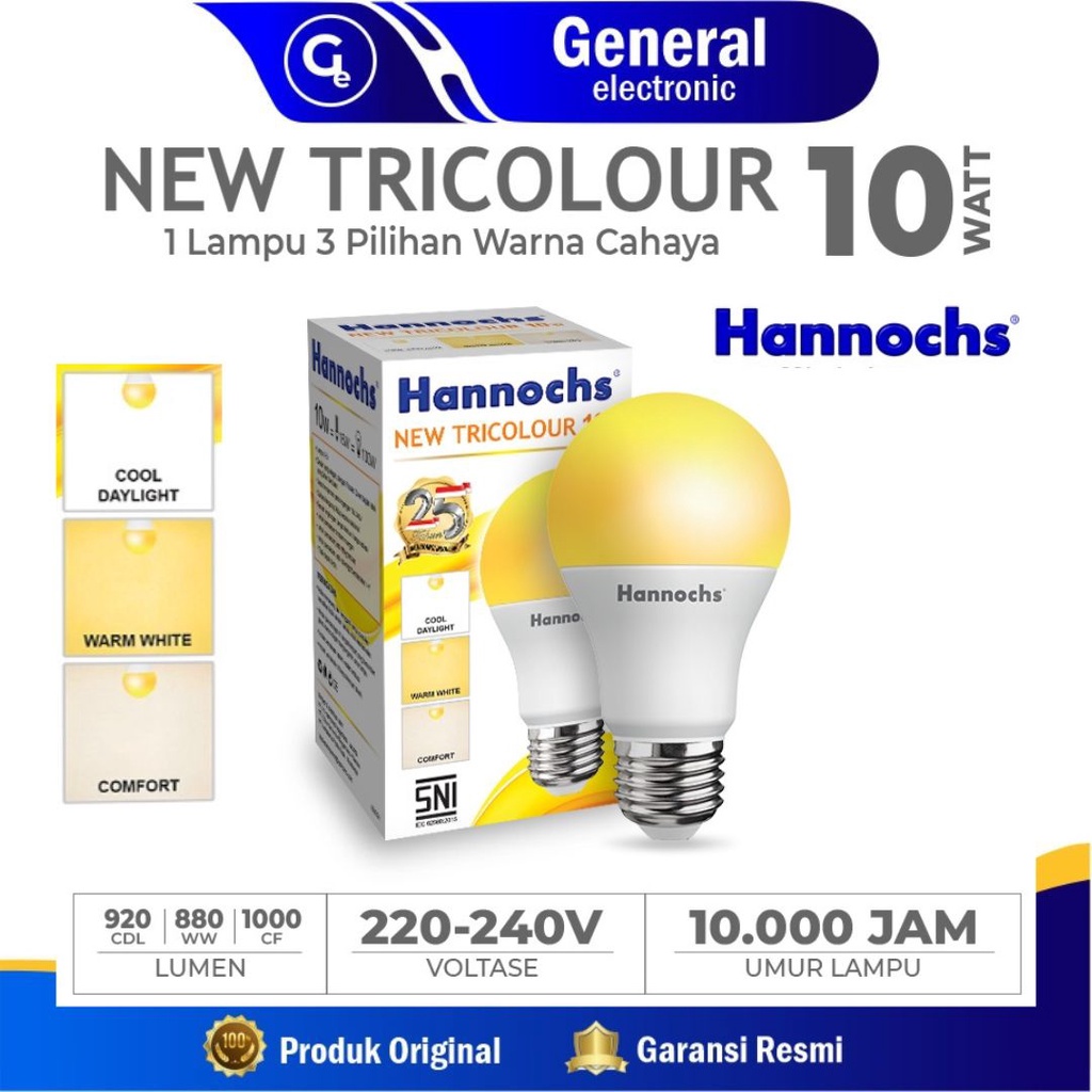 Jual Lampu LED Hannochs - 10 Watt - 1 Lampu 3 Warna Cahaya - New ...