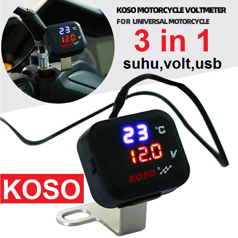 Jual Voltmeter Koso 3 In 1 USB Charger Universal SEMUA MOTOR Anti Air