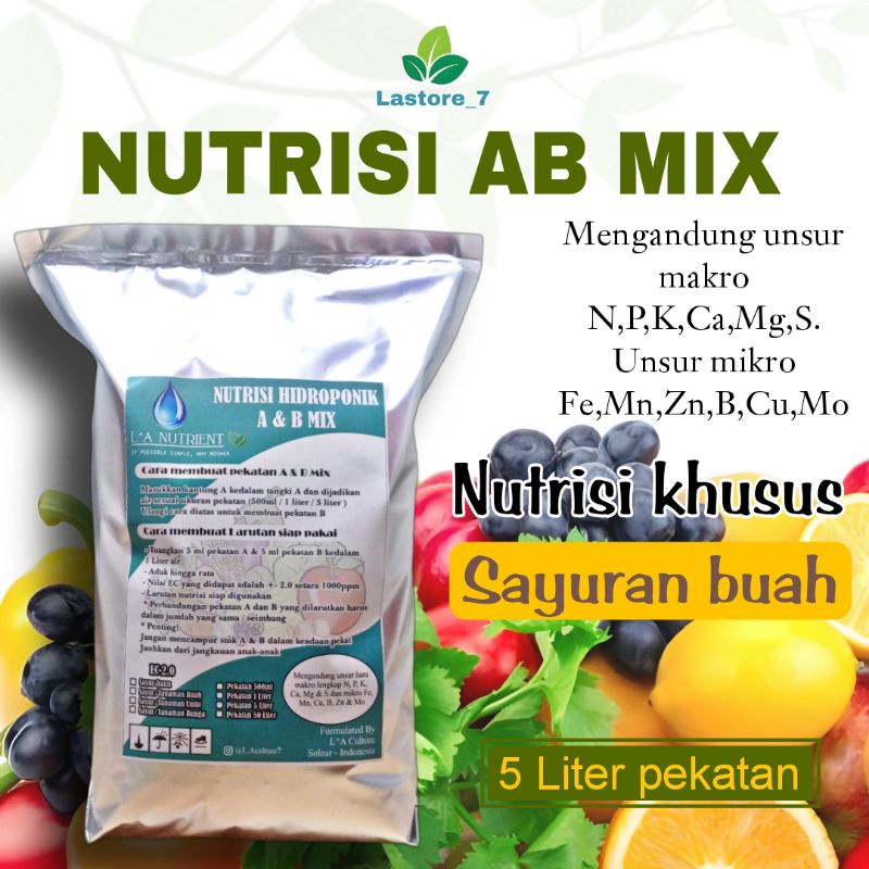 Jual Nutrisi AB Mix LA NUTRIENT Pekatan 5 Liter Untuk Sayur Buah Dan ...