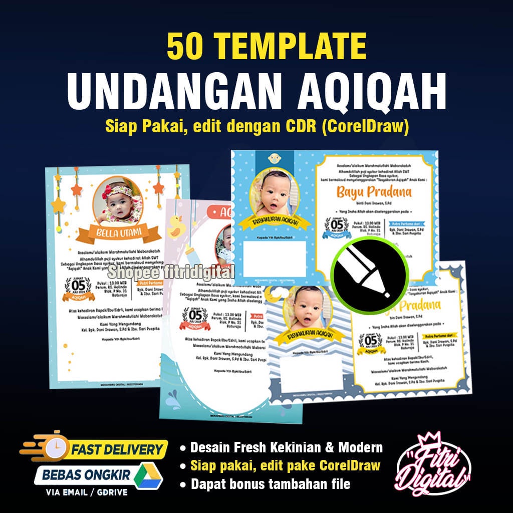 Jual 50 Desain Undangan Aqiqah Format Cdr Coreldraw Siap Edit Shopee Indonesia 3780